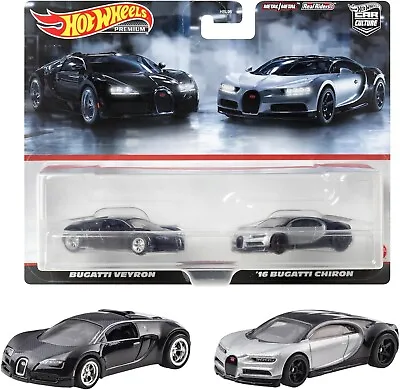 HOT WHEELS PREMIUM - Bugatti Veyron & ‘16 Bugatti Chiron 2 Pack - Diecast - 1:64 • $40.62