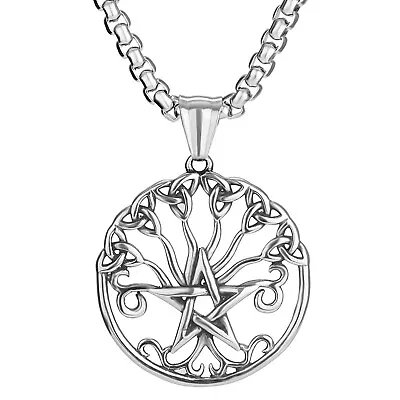 Stainless Steel Pentagram Celtic Knot Tree Of Life Pendant Chain Necklace Men • $12.99