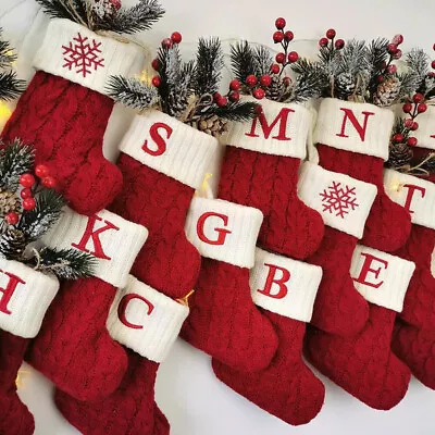 Christmas Stocking Knit Sock Floral Candy Gift Bag Xmas Tree Hanging Decorations • £3.15