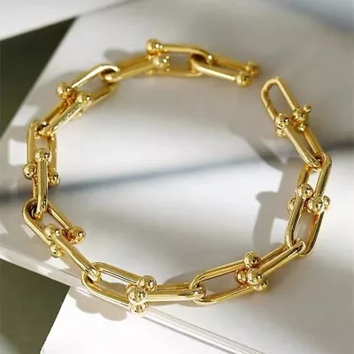 18K Solid Gold Horseshoe Link Chain Bracelet U-Shape Charm Hot Jewelry 6.5  - 9  • $795.52