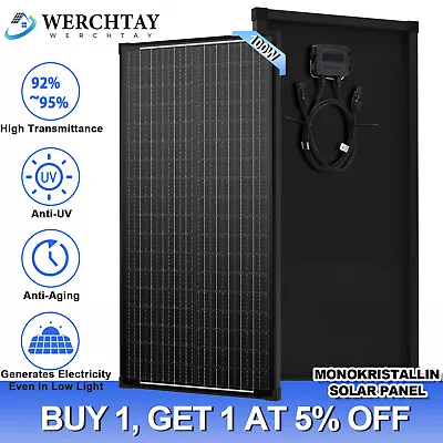 100W Watt Monocrystalline Solar Panel 12V Charger RV Camping Home Off-Grid 12BB • $54