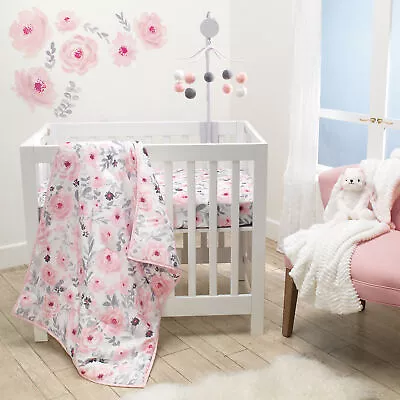 Bedtime Originals Blossom Pink Watercolor Floral 3-Piece Mini Crib Bedding Set • $49.99