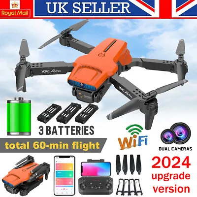 3 Batteries A6 Drone Pro GPS WIFI FPV 4K HD Camera Foldable Selfie RC Quadcopter • £29.99