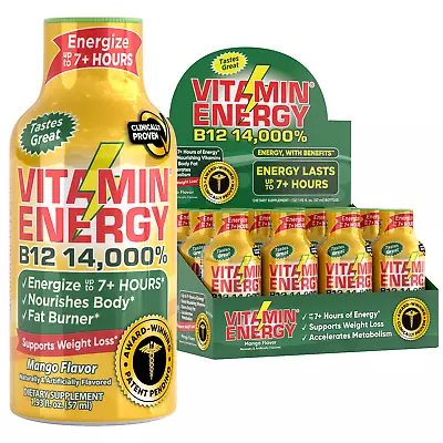 (12 Pack) Vitamin Energy® B12 14000% Mango Energy Shots Clinically Proven • $29.95