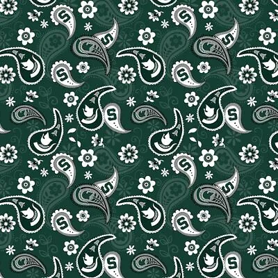Michigan State Spartans MSU Cotton Fabric With Paisley Print-By The Yard • $17.99
