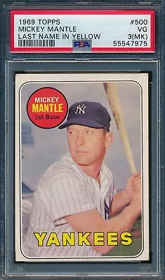 1969 Topps #500 Mickey Mantle HOF NY Yankees Last Name In Yellow PSA 3 MK • $229.99