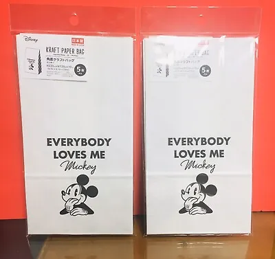 DAISO Japan DISNEY Mickey Mouse 5 Kraft Paper Gift Bags & Stickers. Lot Of 2. A+ • $7.99