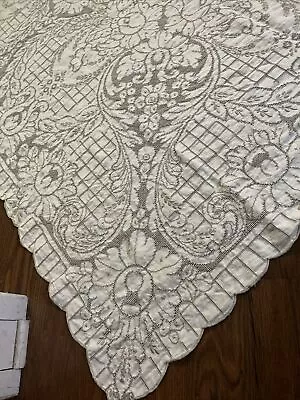 64x98 BEAUTIFUL VINTAGE ECRU EMBROIDERED Maderia TABLECLOTH • $39.80