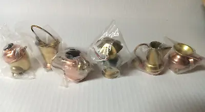 6 Vintage Miniature Doll House Copper Brass Kettle Pitcher Lantern Pail & More • $21