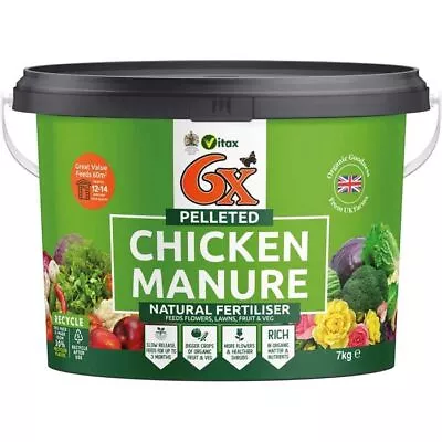Vitax 6X Pelleted 100% Natural Chicken Manure 7kg 1005 Natural Fertiliser • £15.99
