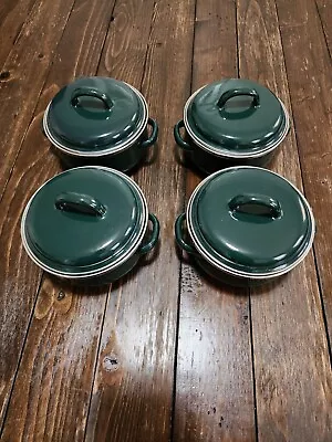 Megaware Mini Cooking Pot .5 Qt With Lid Handles Green Enamelware Made In Spain • $45