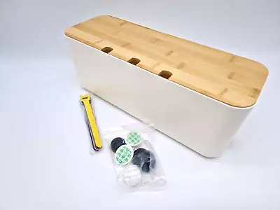 Cable Tidy Box For Home Office TV Living Room Wooden Effect Top With Cable Ties • £8.50