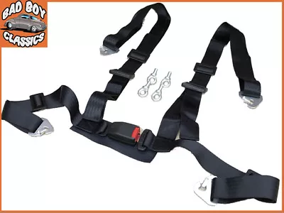 4 Point Black Car Racing Bucket Seat Belt Harness Adjustable Universal Design  • £24.95