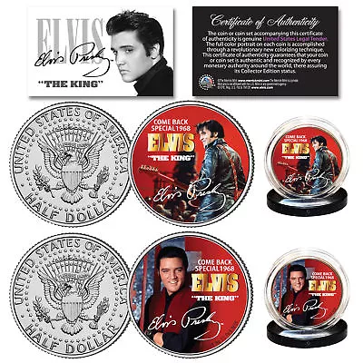 ELVIS PRESLEY 1968 Comeback Special Official JFK Kennedy Half Dollar 2-Coin Set • $14.95