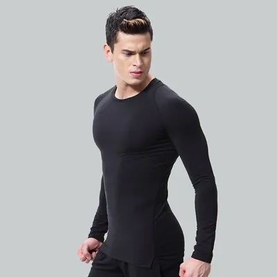 $9.99 • Buy Men Compression Training Shirt Thermal Underwear Layer Workout Tops Long Sleeves