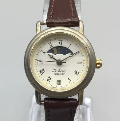 Vintage Le Baron Moon Phase Watch Women 25mm Gold Tone Date New Battery • $35.99