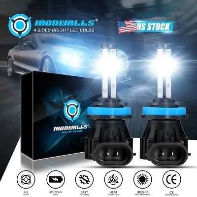 IRONWALLS H11 LED Headlight Kit Low Beam Bulbs Super Bright 360000LM 6000K White • $19.99