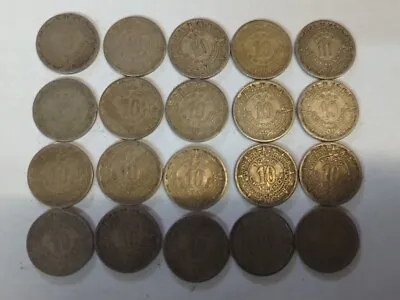 OLD MEXICAN COIN LOT - 1936-1946 - 20 Coins - 10 CENTAVOS - Lot #D • $24.99