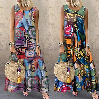$27.59 • Buy ZANZEA Womens Casual Holiday Party Vest Long Sundress Bohemian Hippie Dress PLUS