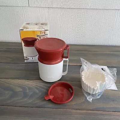 Vintage MR COFFEE Iced Tea Maker Microwave Brewing Pot Red & White  20 Oz (VV) • $24.99