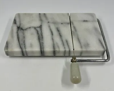 Marble Cheese Slicer Wire White Gray Marble Cutting Board Cutter Tray 8”x 5” EUC • $8.99