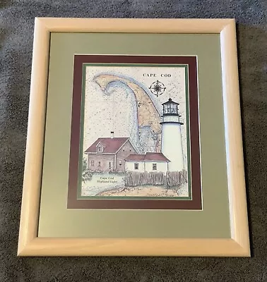 Cape Cod Lighthouse Donna Elias 1998 Sea Chart Print Wood Framed…..signed • $89.95