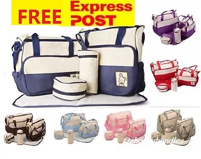 5 Pcs Waterproof Baby Diaper Nappy Changing Bag Mum Tote Shoulder Bag 7 Colours • $42.95