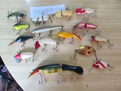 Vintage LOT Wooden + Plastic Fishing Lures + Hooks + Tackle Box + MORE! • $70