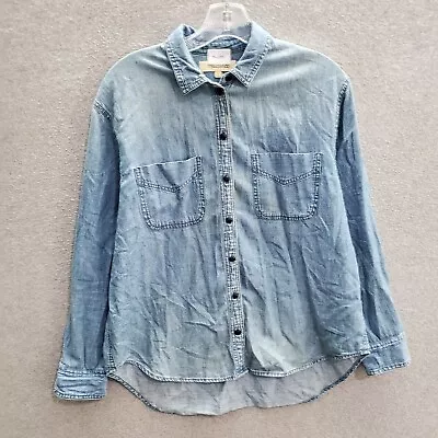 Madewell Women Top Small Blue Denim Chambray Button Up Collar Long Sleeve READ • $13.94