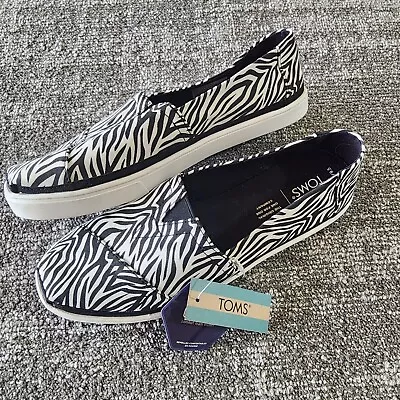 TOMS Alpargata Cotton Canvas Zebra Print Women’s Shoes Size 9.5 NEW • $29
