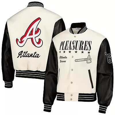 Men's Atlanta Braves PLEASURES White Full-Snap Varsity Jacket XL (BRAND NEW) • $200