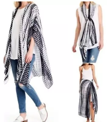 Michael Stars Anthropologie Wrap Shawl Cover-Up Black White Tie Dye TINY FLAW • $12.95