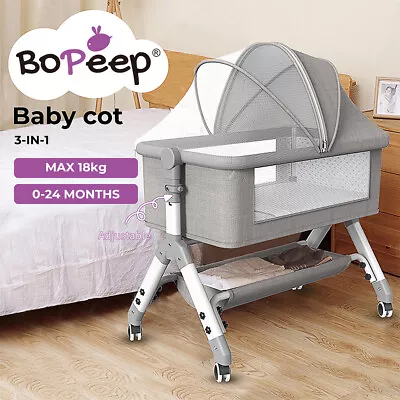Bopeep Baby Cot Bed Crib Portable Bassinet Safety Fence Adjustable Beside • $139.99