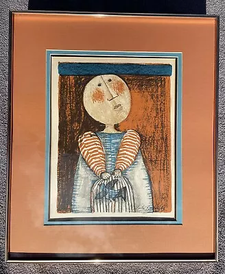 G. Rodo Boulanger Lithograph  Girl With Birdcage  Framed • $300