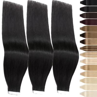 £26.08 • Buy Thick Seamless Tape In Human Hair Extensions Indian Remy Skin Weft Black 20PCS