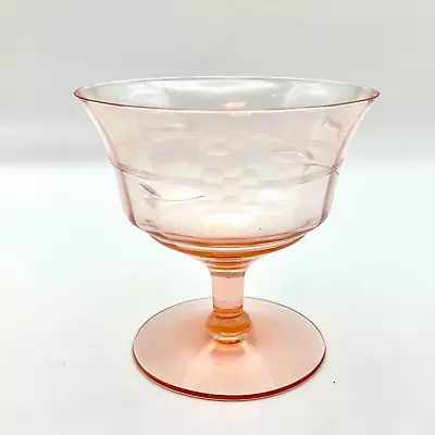 Pink Sherbet Champagne Glass Tiffin Franciscan Crystal Etched Set Of 4 MCM • $30