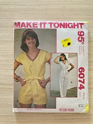 McCalls Misses Jumpsuit Size 12 Uncut Pattern 6074 • $4