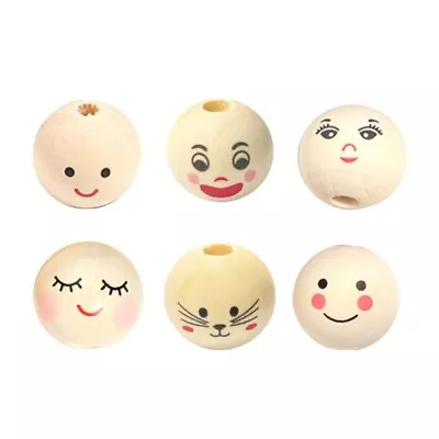 Natural Wood Beads Smiling Face Doll Head Loose Beads Charm Spacers For Children • £6.46