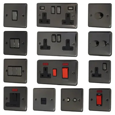 Black Nickel Light Switches USB Plug Sockets Dimmer & Cooker Switches • £11.95