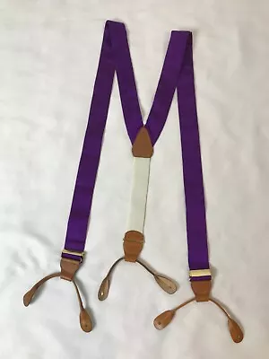 BROOKS BROTHERS Y Suspenders Braces Purple Leather Button Ends 47” Length • $29.95