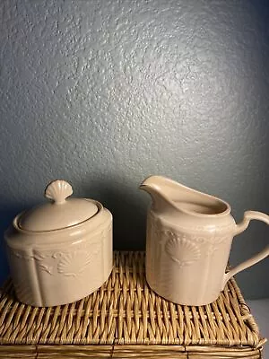 South Hampton Mikasa Sea Shells Scrolls DY904  Beige Antique White Creamer Sugar • $32.25