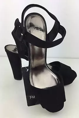 F&F Women's Black High Block Heel Platform Velvet Feel Sandals Shoes UK 6. NWT. • £14.99