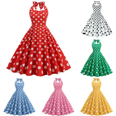 £14.99 • Buy UK Women Polka Dot 50s60s Rockabilly Halter Cocktail Party Swing Housewife Dress