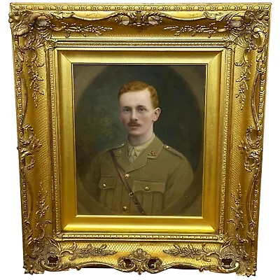 Military WW1 Oil Painting Portrait Young Gentlemen British Army Soldier C1915 • £2850