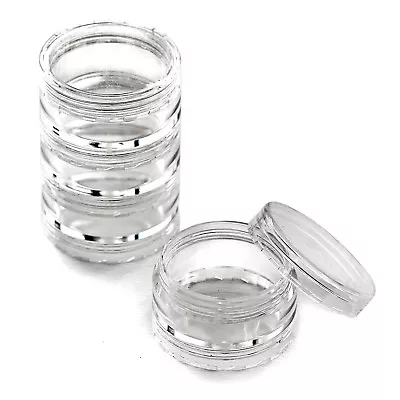 10 X 10ml Stacking Screw Top Craft Pots For Glitter Nail Art CLEAR LIDS Jn-10 • £5.39