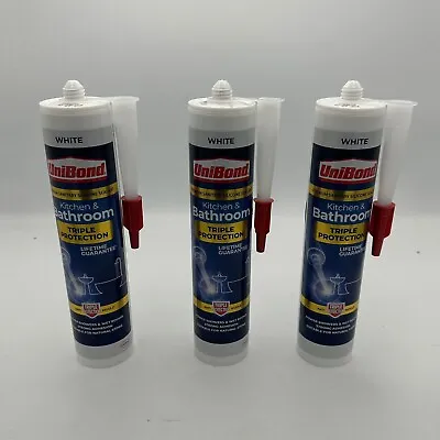 3-Pack UniBond Triple Protection Silicone Sealant For Kitchen & Bathrooms White • £29.99