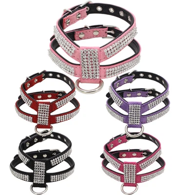 £5.59 • Buy New Bling Diamond Glitter Crystal Collar Puppy Cat Dog Harness Chest Strap  