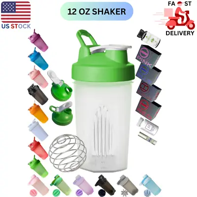 12 Oz Small Clear Shaker Bottle With Measurement Mark & Whisk Blender Mixer Ball • $10.71