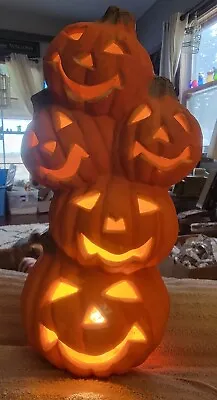 Vintage 1996 15” Tall Stacked Jack-O-Lantern PUMPKIN Light Up Orange & Yellow  • $45