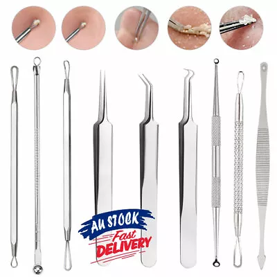 $10.85 • Buy 9pcs Tweezers Clip Pimple Remover Blackhead Acne Curved Popper Extractor